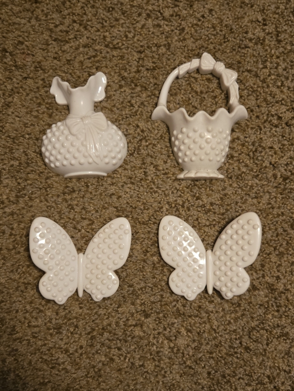 Vintage- White- Hobnail- Vase, Basket & Butterfly- Wall Hanging Set